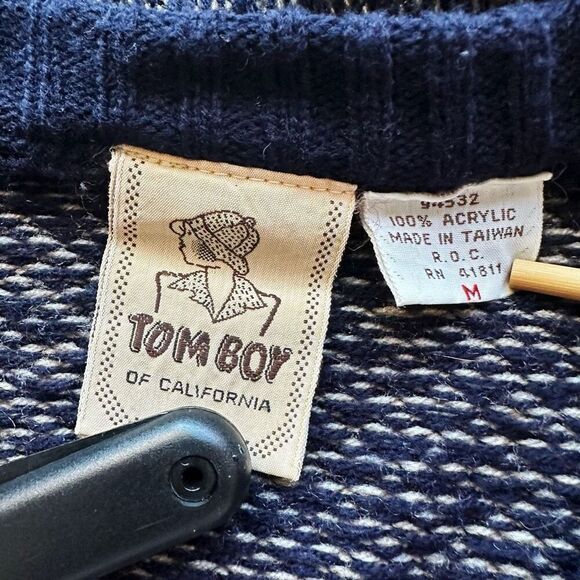 VTG 80s Tomboy of California‎ Geometric Sweater Cardigan Scarf Sz M - Picture 7 of 7